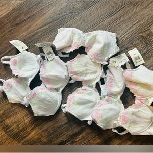 8 delicates White Bra with Pink Rose Embroidery Red floral bra Lot